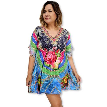 Imagem de Bata Kaftan Indiana Digital com Brilhos Estampada Boho Luxo
