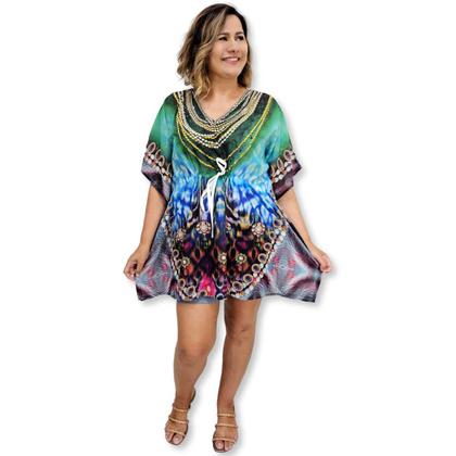 Imagem de Bata Kaftan Indiana Digital com Brilhos Estampada Boho Luxo