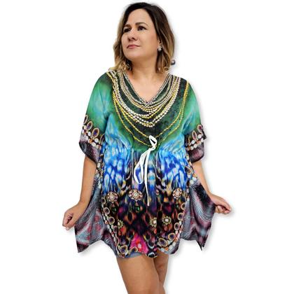 Imagem de Bata Kaftan Indiana Digital com Brilhos Estampada Boho Luxo