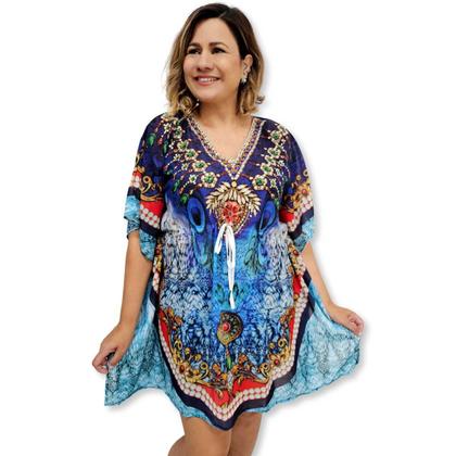Imagem de Bata Kaftan Indiana Digital com Brilhos Estampada Boho Luxo