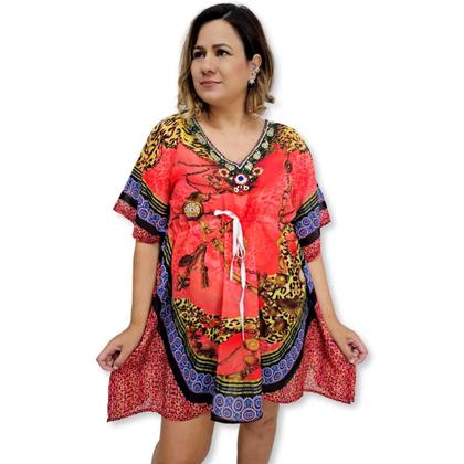 Imagem de Bata Kaftan Indiana Digital com Brilhos Estampada Boho Luxo
