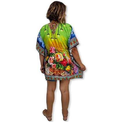 Imagem de Bata Kaftan Indiana Digital com Brilhos Estampada Boho Luxo