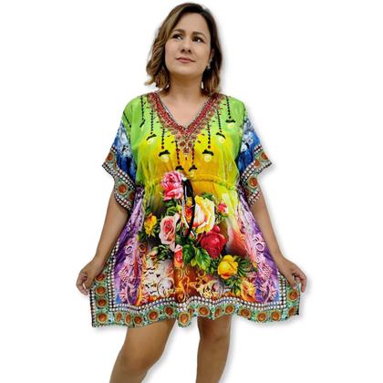 Imagem de Bata Kaftan Indiana Digital com Brilhos Estampada Boho Luxo