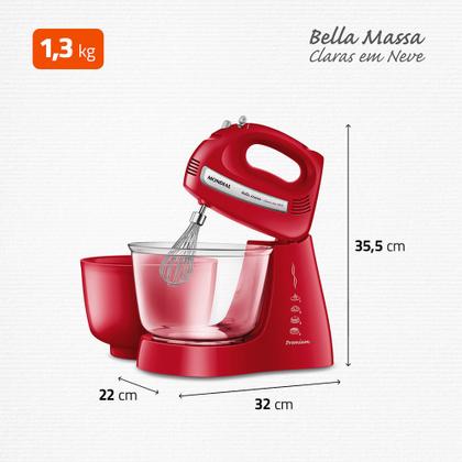 Imagem de Batedeira Bella Massa Mondial Vermelha e Inox 500W B-55-R