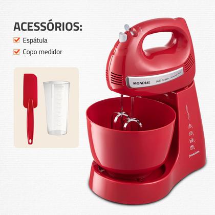 Imagem de Batedeira Bella Massa Mondial Vermelha e Inox 500W B-55-R