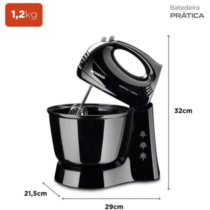 Imagem de Batedeira Convencional Mondial B-44 3,6L 400W 3 Velocidades Preto 220V