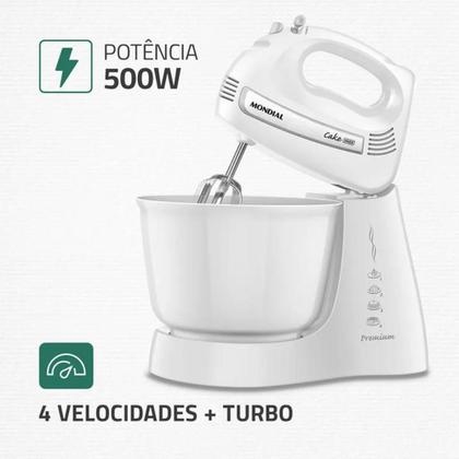 Imagem de Batedeira Mondial Cake Premium 4 Velocidades + Turbo 500W Branco 220V - B-50-W