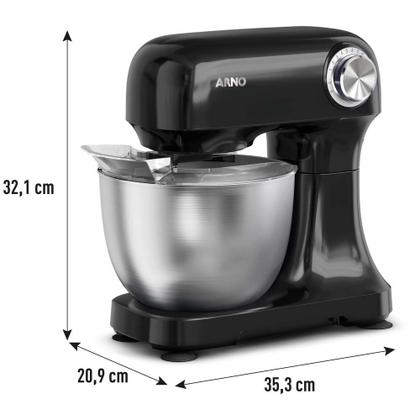 Imagem de Batedeira Planetária Arno Inox e Preta 500W 12 Velocidades Tigela Inox 3,5L Bake Easy KM10 com 3 Batedores