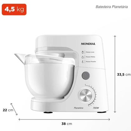Imagem de Batedeira Planetária Mondial BP-03W-2B Com 12 Velocidades 700W Branca
