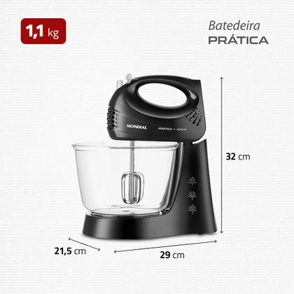 Imagem de Batedeira Prática B-45-b 2 Tigelas 400w Preta Mondial Cor Preto Frequência 60