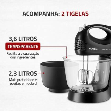 Imagem de Batedeira Prática B-45-B Mondial 400W 220V com 2 Tigelas Preto