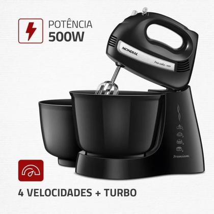 Imagem de Batedeira Premium Mondial Preto/Inox 500W- B-04 NP 127v