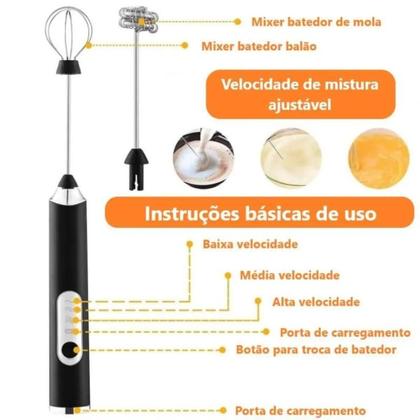 Imagem de Batedor de leite elétrico portátil Mixer Elétrico Recarregavel USB misturador Batedor de Ovos / Leite / Café Batedor