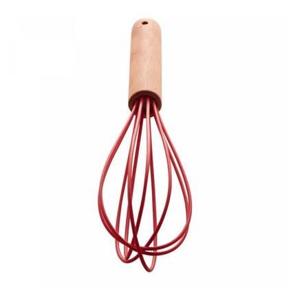 Imagem de Batedor de Silicone para Ovos com Cabo em Bambu Charmy Vermelho 24,5cm - Lyor