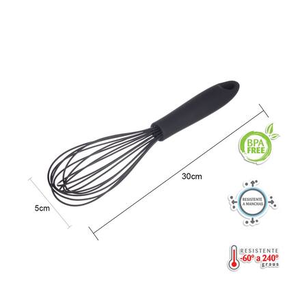 Imagem de Batedor Manual Fio Silicone C/ Cabo Em Pp Preto 31cm