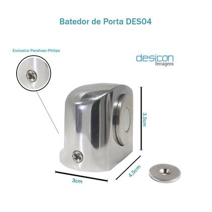 Imagem de Batedor Porta Madeira Batente DES04 Fixador Cromado