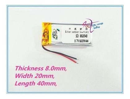 Imagem de Bateria 2 Fios 3,7v 800 Mah Tamanho: 8mm * 20mm * 40mm