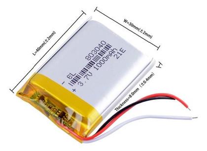 Imagem de Bateria 3.7v 1000 Mah 8mm X30mm X40mm 3 Fios 803040