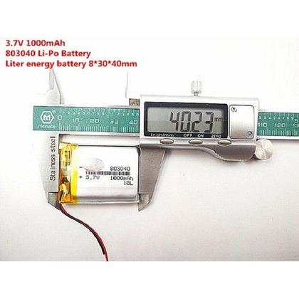 Imagem de Bateria 3,7v 1000mah  8mm X 30mm X 40mm 803040 2 Fios
