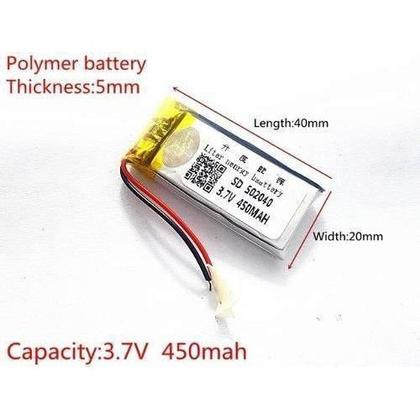 Imagem de Bateria 3,7v 450mah 2 Fios 5mm X 20mm X 40mm 1 Unidade