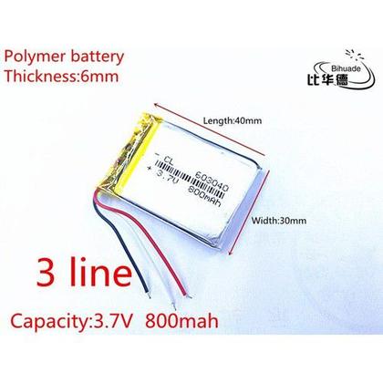 Imagem de Bateria 3,7v  800mah 6mm X 30mm X 40mm Com 3 Fios Nova