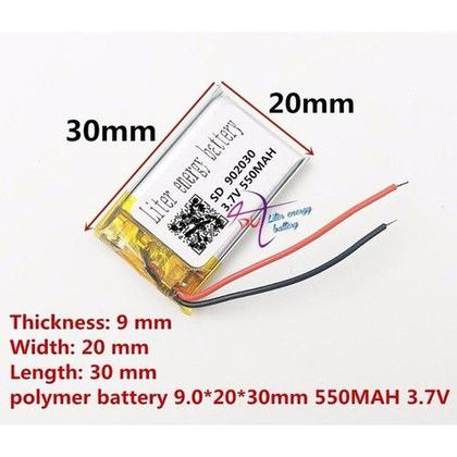 Imagem de Bateria 902030 3,7v 550mah  9mm X 20mm X 30mm  2 Fios