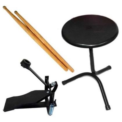 Imagem de Bateria Acústica Infantil Preta Rock Baby Profissional Mdf 72 Cm