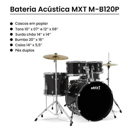 Imagem de Bateria Acústica MXT Completa Para Igreja + Banco E Pratos
