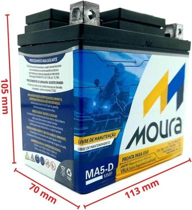 Bateria de Moto Moura MA5-D 5Ah Original Titan 150/125 Fan Biz Aplicações: HONDA Biz 125 KS/ES/I/+/EX /FLEX A partir de 05 Pop 110 I Todos os anos Imagem de Bateria de Moto Moura MA5-D 5Ah Original Titan 150/125 Fan Biz Aplicações: HONDA Biz 125 KS/ES/I/+/EX /FLEX A partir de 05 Pop 110 I Todos os anos