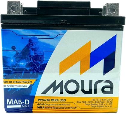 Bateria de Moto Moura MA5-D 5Ah Original Titan 150/125 Fan Biz Aplicações: HONDA Biz 125 KS/ES/I/+/EX /FLEX A partir de 05 Pop 110 I Todos os anos Imagem de Bateria de Moto Moura MA5-D 5Ah Original Titan 150/125 Fan Biz Aplicações: HONDA Biz 125 KS/ES/I/+/EX /FLEX A partir de 05 Pop 110 I Todos os anos