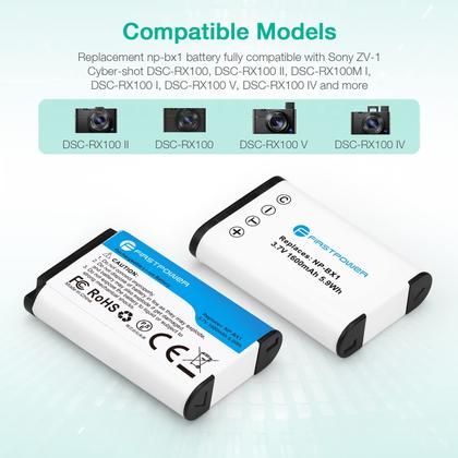 Bateria e carregador FirstPower NP-BX1 para Sony ZV-1 e mais