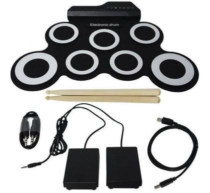 Imagem de Bateria Eletrônica Musical Portátil Silicone 2 Pedais 7 Pads