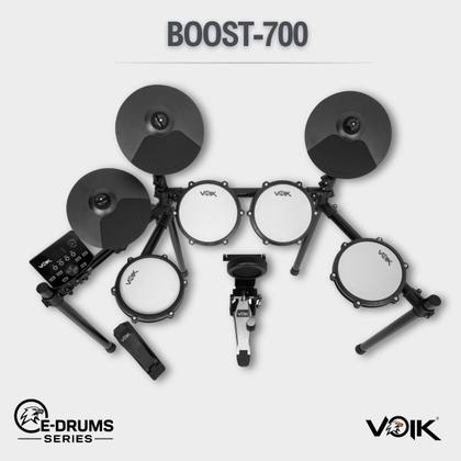 Imagem de Bateria Eletrônica Voik BOOST700 MIDI USB Pad Mesh 8 Peças 15 Kits Caixa Dual Zone Kick Pad Baqueta Profissional Cor Preto Bivolt 110v 220v