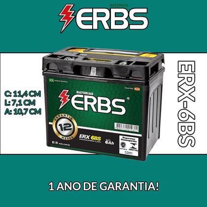 Bateria erbs 6ah para moto cg fan/titan/job/cargo/ks/es - bros - ybr - crosser - biz. *erx-6bs* semelhante moura/heliar/ Imagem de Bateria erbs 6ah para moto cg fan/titan/job/cargo/ks/es - bros - ybr - crosser - biz. *erx-6bs* semelhante moura/heliar/