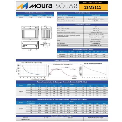 Imagem de Bateria Estacionária Moura Solar 12V 111Ah 12MS111 Energia Solar Fotovoltaica