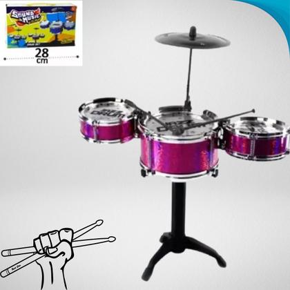 Imagem de Bateria Infantil 4 Tambores Com Baquetas e Banquinho Para Crianças Que Gostam de Música Barato