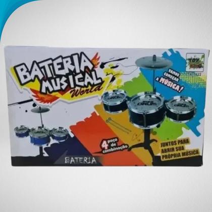 Imagem de Bateria Infantil 4 Tambores Com Baquetas e Banquinho Para Iniciar na Música Desde Cedo Presente Para Criança