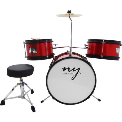 Imagem de Bateria Infantil Acústica 2T JJ Vermelha com Banco e Pedal New York