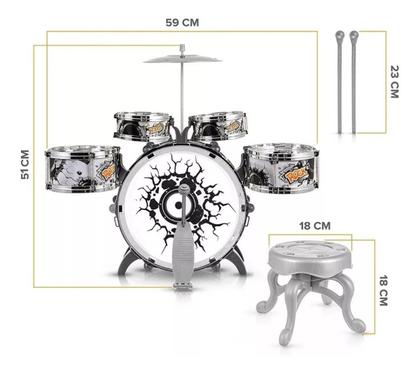 Imagem de Bateria Infantil Grande Musical com Banco Banqueta e 5 tambores Bhstore