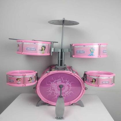 Imagem de Bateria Infantil Grande Rosa com Pedal e Banqueta pra menina