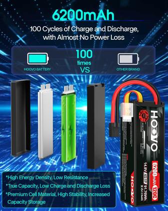 Imagem de Bateria Lipo HOOVO 4S 14,8 V 6200 mAh 120 C com plugue TR, pacote com 2 unidades
