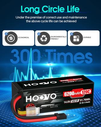 Imagem de Bateria Lipo HOOVO 4S 14,8 V 6200 mAh 120 C com plugue TR, pacote com 2 unidades