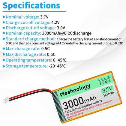 Imagem de Bateria Meshnology 3,7V 3000mAh LiPo com Carregador USB