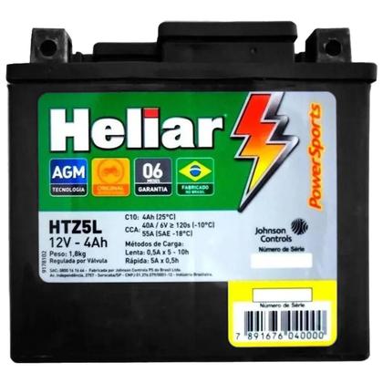 Imagem de Bateria Moto Honda Biz 125 Heliar HTZ5L PowerSports Selada 4Ah 12 Volts