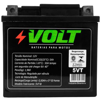 Bateria Moto Pop 100 Volt 5VT Selada 5Ah 12v Imagem de Bateria Moto Pop 100 Volt 5VT Selada 5Ah 12v
