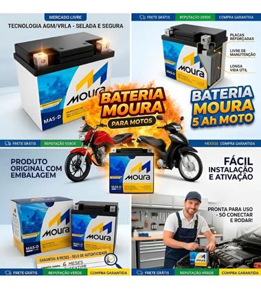 Imagem de Bateria Moura 5 AH MOTO CG Titan Fan Biz Bros Fazer 125 150 160 Flex Xre NOVA SEM TROCA