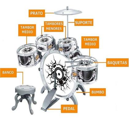 Imagem de Bateria Musical Infantil Rock Party 52cm Completa Banqueta