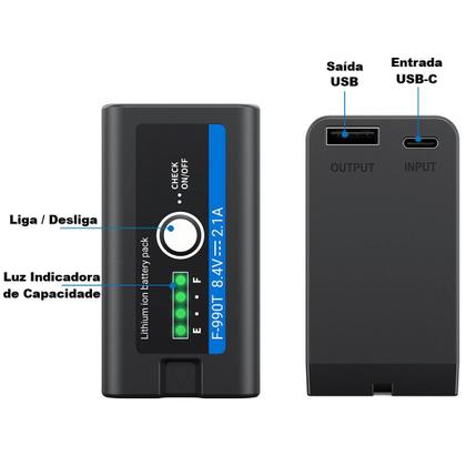 Imagem de Bateria NP-F990T (F970/F960) Multifuncional Led c/ Saída USB
