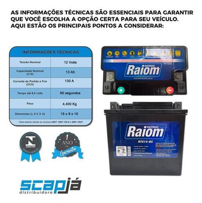 Bateria Para Moto Trx 350 Fourtrax 2001 A 2008 13ah 12v - ScapJá Imagem de Bateria Para Moto Trx 350 Fourtrax 2001 A 2008 13ah 12v