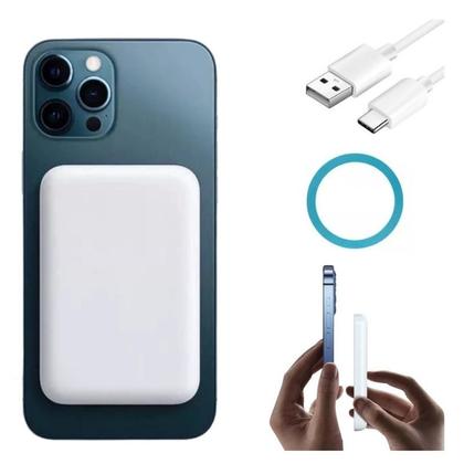 Imagem de Bateria Portátil Power Bank Mag safe Compatível Para iPhone 11 12 13 14 E 15 - Branco